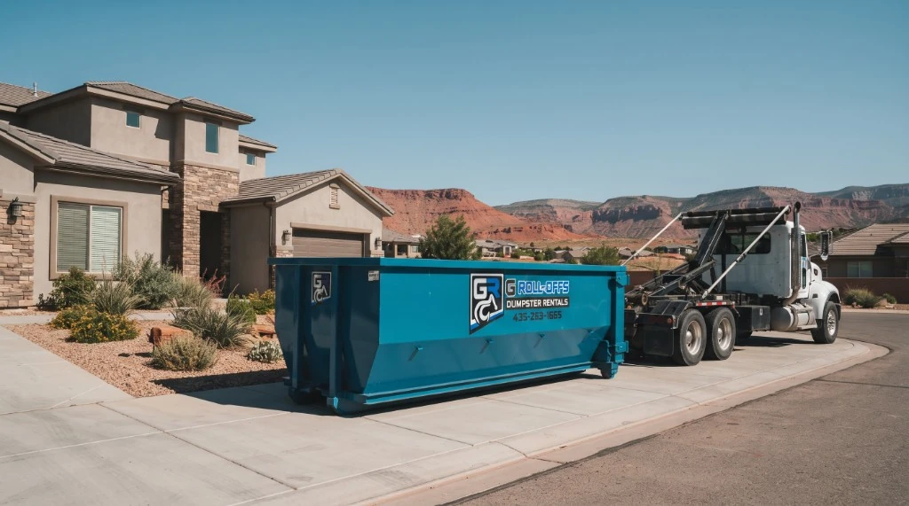 Dumpster rental cost in Cedar City: G Roll-Offs roll-off delivered to a residential driveway