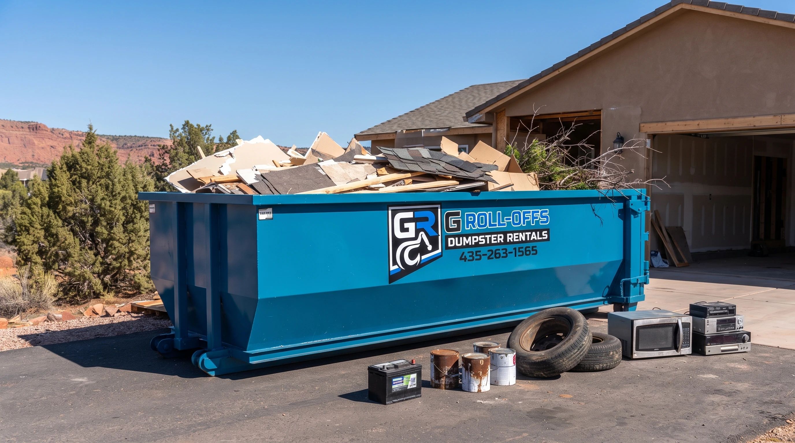 What can and cannot go in a dumpster: G Roll-Offs roll-off with construction debris and prohibited paint, tires, and electronics in Cedar City